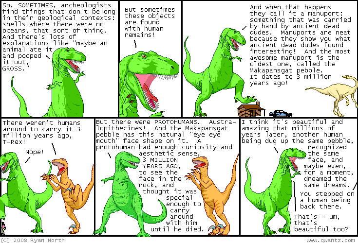 today is the day i write a comic where dinosaurs refer to humans as evolving in their past
